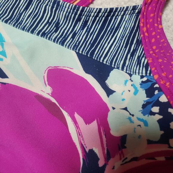 Athleta Girl Paradise Splash Bikini Swim Top Girls Size L /12 Purple Blue Floral - Picture 3 of 9